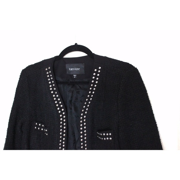 Karen Kane Silver Studded Tweed Cropped Jacket - Picture 2 of 5